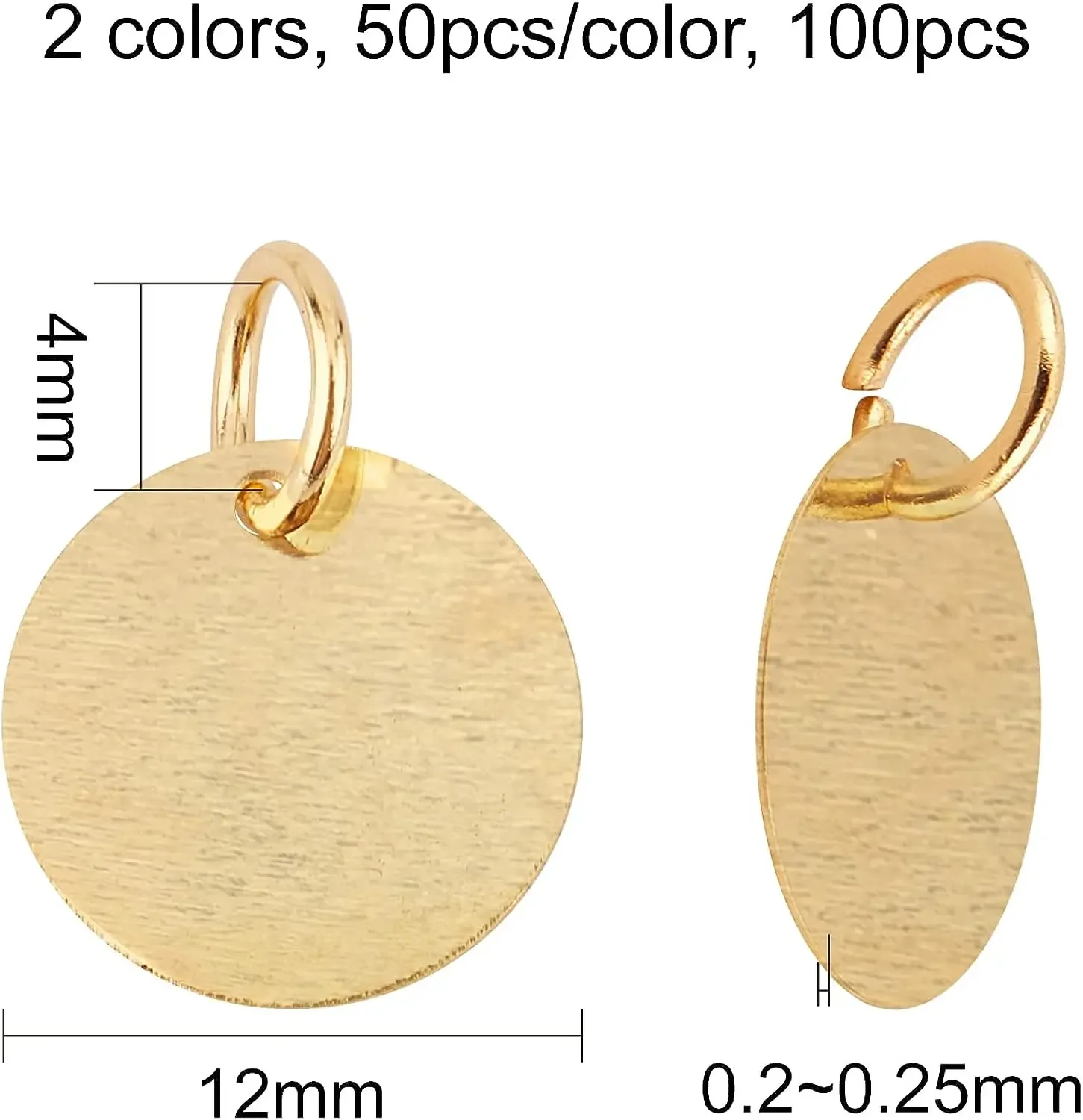 100pcs 2Colors Brass Blank Pendants Flat Round Stamping Tag Charms with 4 mm Hole for Jewelry Making