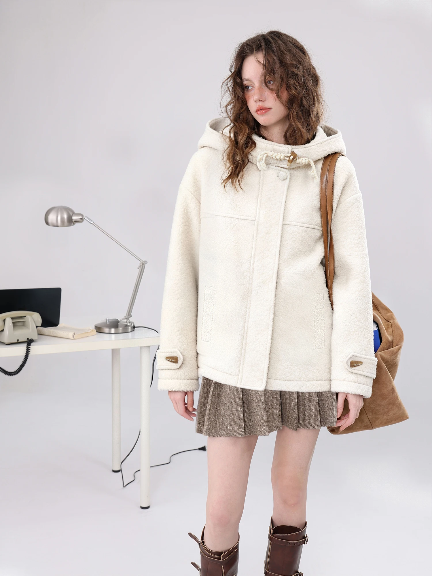 

Crsu Academic Sle Женское шерстяное пальто со шляпой Зимнее теплое меховое и кожаное интегрированное пальто на пуговицах Fem Верхняя одежда