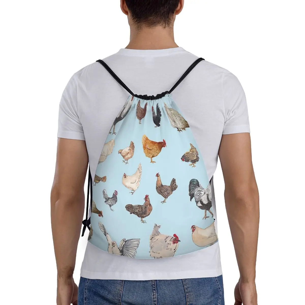 

Chicken Happy Backpacks Multi-function Portable Drawstring Bundle Pocket Sports Bag Book Bags For Travel School