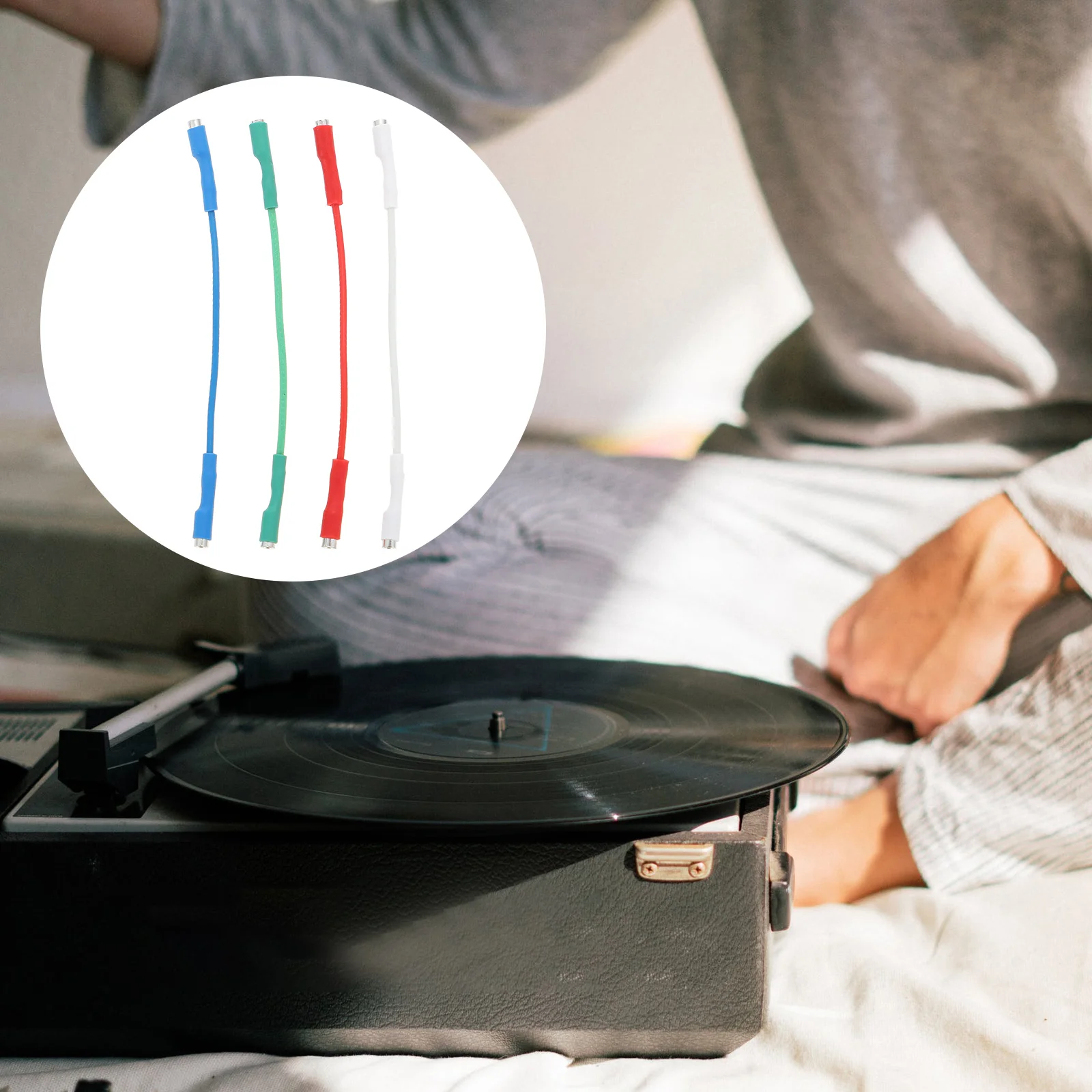 

4Pcs Phono Lead Wires Durable Practical Record Player Wires High Quality Safe Use Space Saving Storage Data Lines