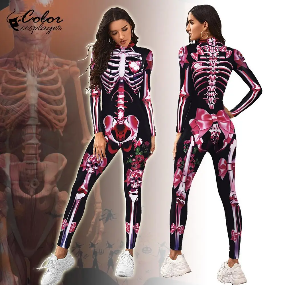 

Color Cosplayer Halloween Party Jumpsuit Gothic Performance 3D Printed Costume Zentai Cosplay Zipper Spandex Catsuit Bodysuit