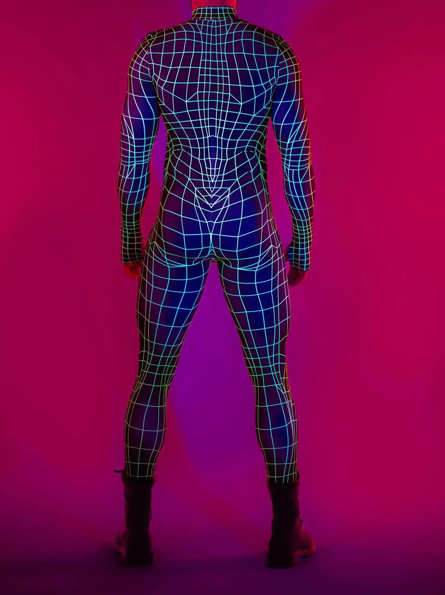 Herren Sexy Bunter Print Bodysuit Punk Morphsuit Halloween Roboter Zentai Anzug Feiertagsparty Jumpsuit Rave Cosplay Kostüm – Detail 10