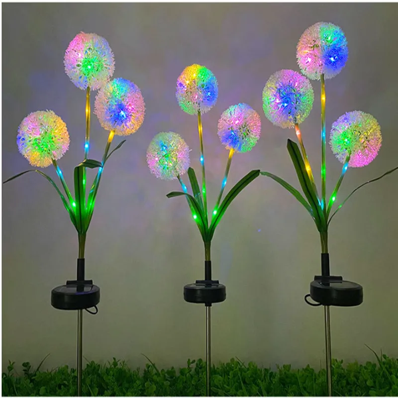 

3 Head dandelion ground lamps, solar outdoor green onion lamps Burst Spherical Fairy for Gardens Trees Christmas Decorations