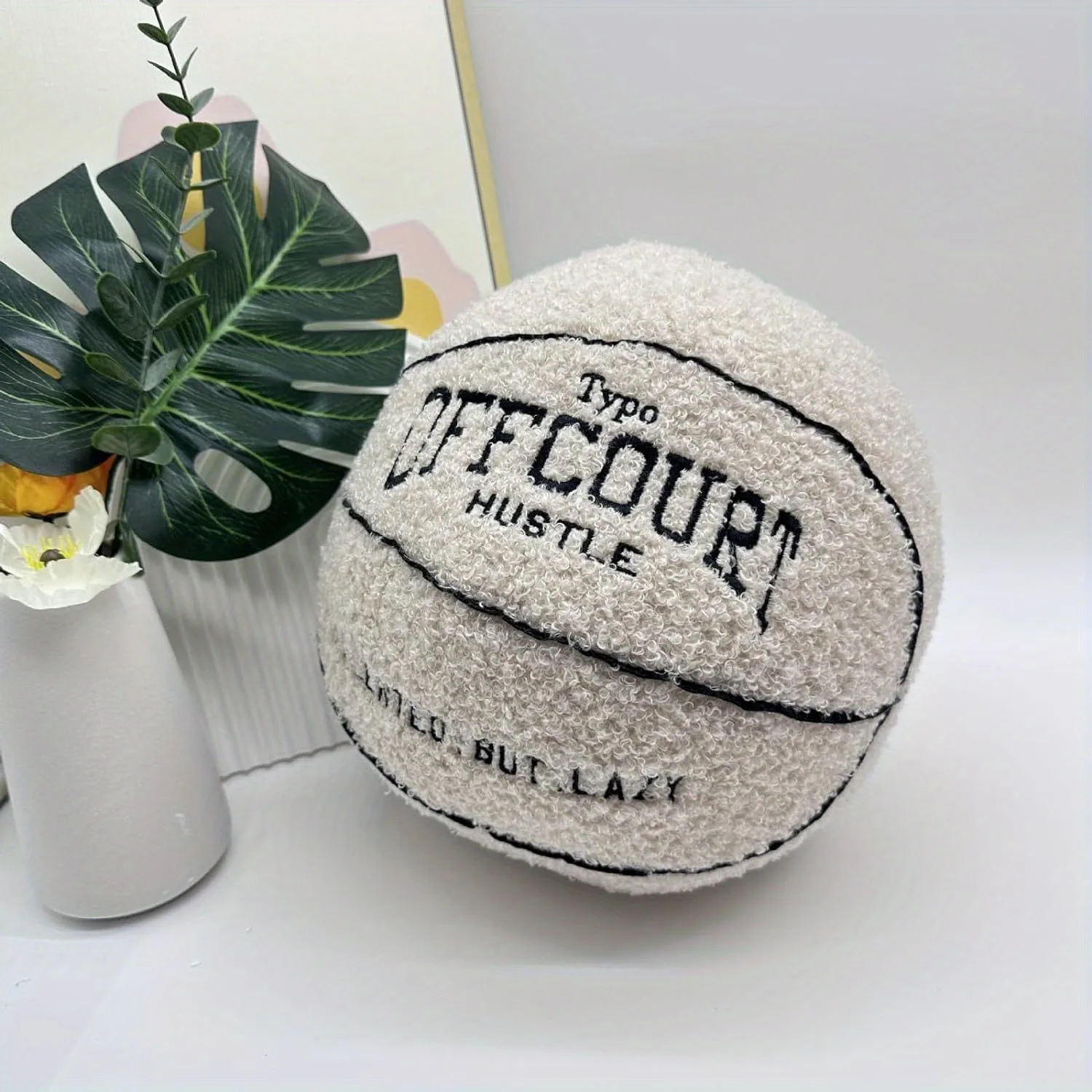 1pc Plush Basketball Pillow, Funny Basketball Shape Embroidered Throw Pillow For Home Decor, Sports Lovers Fans Gift