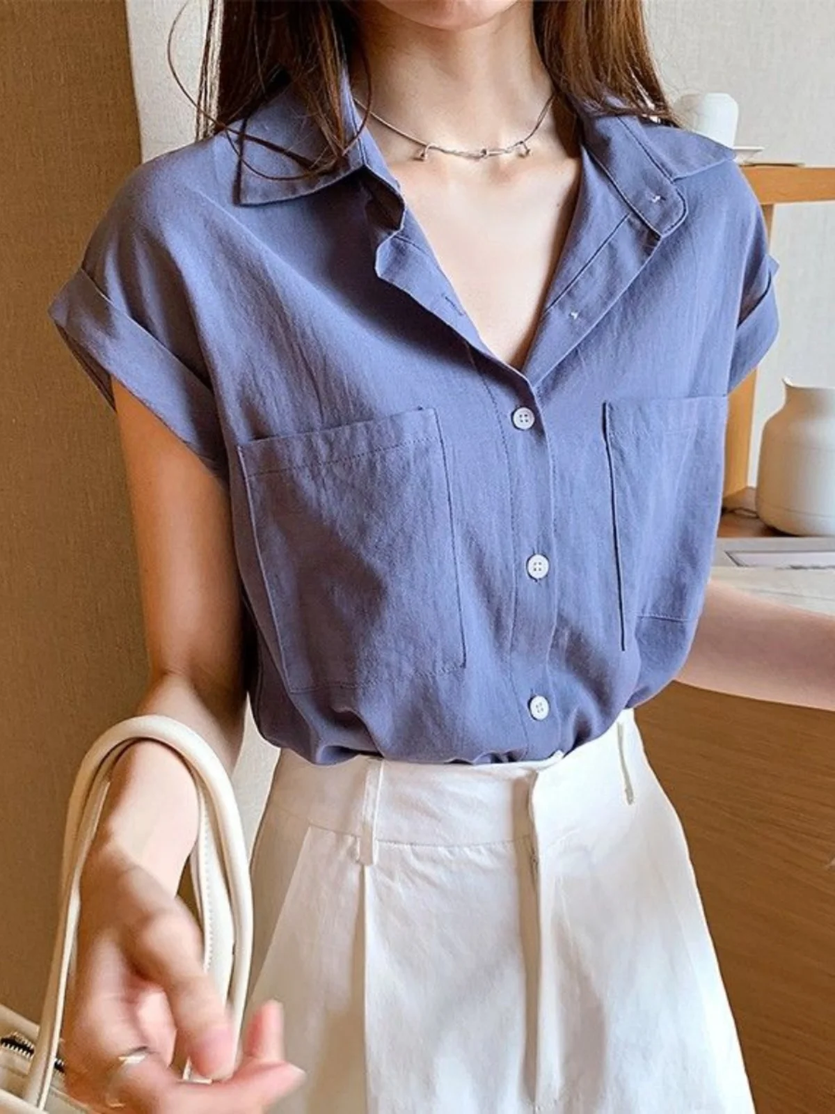 بلوزة نسائية صيفية بتصميم جديد من الشيفون باللون الأبيض irt ort Sve Hong Kong Sle بلوزة صغيرة الحجم قابلة للتناول