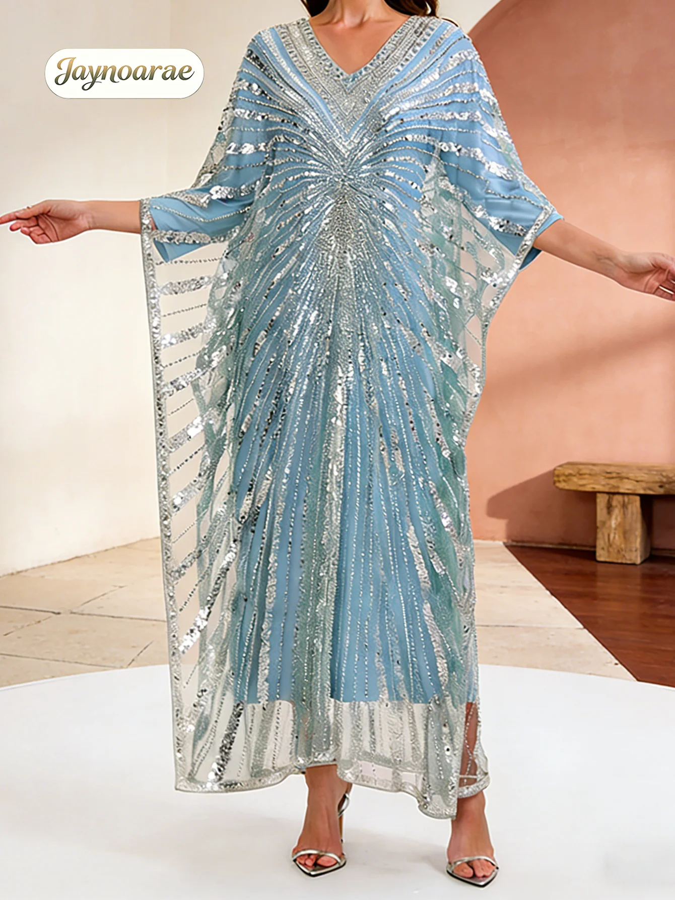 JAYNOARAE Beaded Kaftan Dress Embellished Long Dress Cover-Up Gown Ball Gown Two-Piece Robe