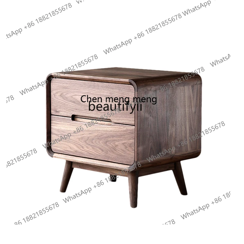 

Black walnut bedside table solid wood Japanese cherry wood light luxury bedroom Nordic style small cabinet