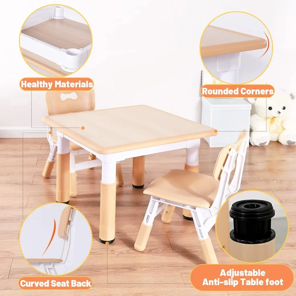 Juego de mesa y sillas para niños de 3 a 8 años, juego de mesa y silla para niños pequeños, altura ajustable, fácil de limpiar, mesa de artes y manualidades