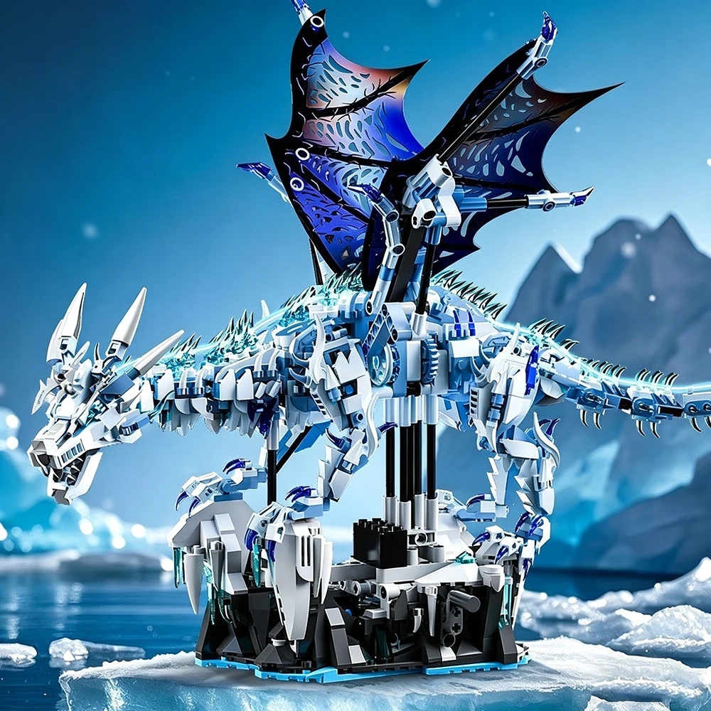 1676Pcs Premium Ice Dragon Bricks Advanced Building Challenge Light Glowing Eyes Moving Joints MOC Collectible Gift