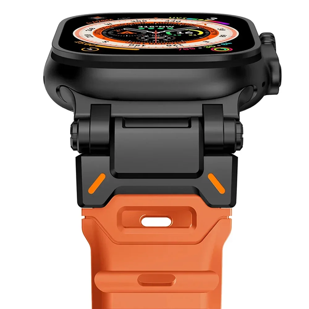 ไทเทเนียมสี Fluororubber สําหรับ Apple Watch Ultra 2 49 มม.44 มม.42 45 มม.ซิลิโคนกีฬาสําหรับ Iwatch Series 9 8 7 6 5 Se