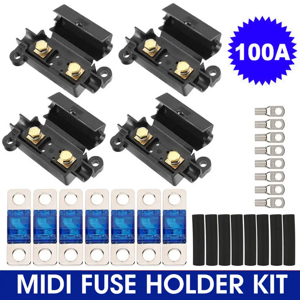 100A 50A Midi Fuse Holder Kit 4 ANS 7 x 50 AMP Fuses to suit Redarc BCDC Dual Battery Car Accessories For Camping Marine Caravan