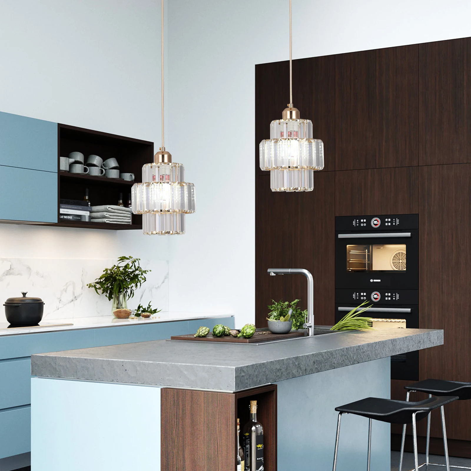 Led Crystal Pendant Light Green Chandelier Modern Hanging Ceiling Lamp Fixture Aisle Dining Room Kitchen Island Retro Home Decor