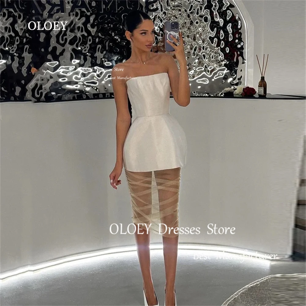 

OLOEY 2024 Strapless Ivory Mini Wedding Dress Photo Shoot Satin Strapless Bridal Gowns Formal Evening Party Dress Cocktail Event