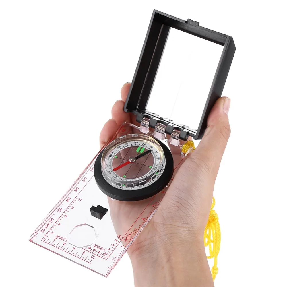 Picture 3: Durable With Mirror Compass with Lanyard Portable Navigation Compass Orienteering Compass Outdoor Activities