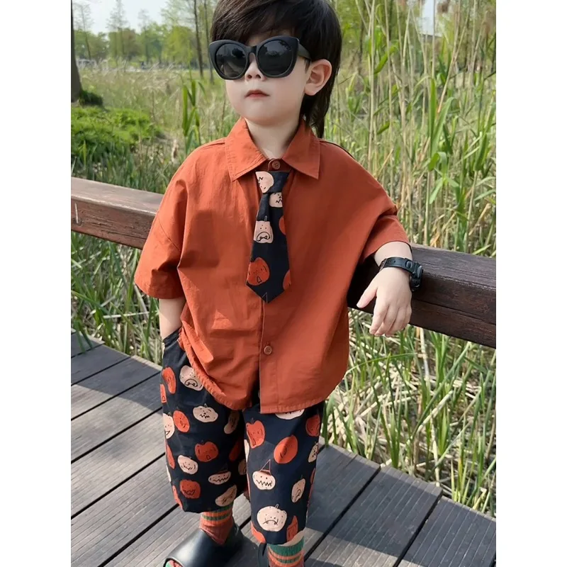 

New Summer Baby Boys Clothes Children Boys Fashion T-Shirt Cartoon Pumpkin Print Shorts 2Pcs Sets Toddler Casual Baby Outfit Set