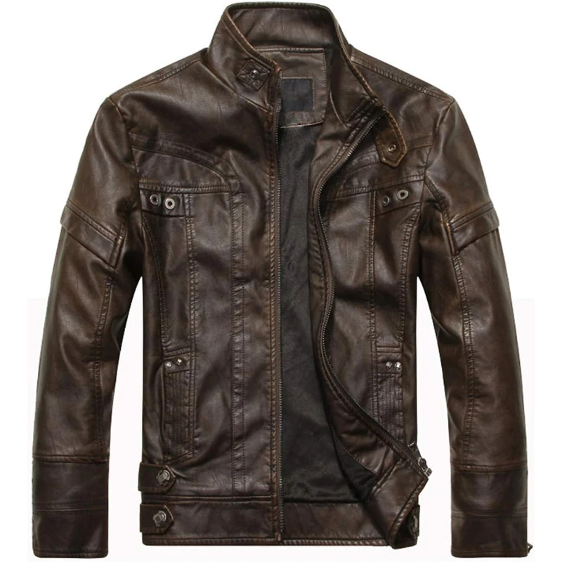 

Men's Vintage Stand Collar Leather Motorcycle Pu And Coat
