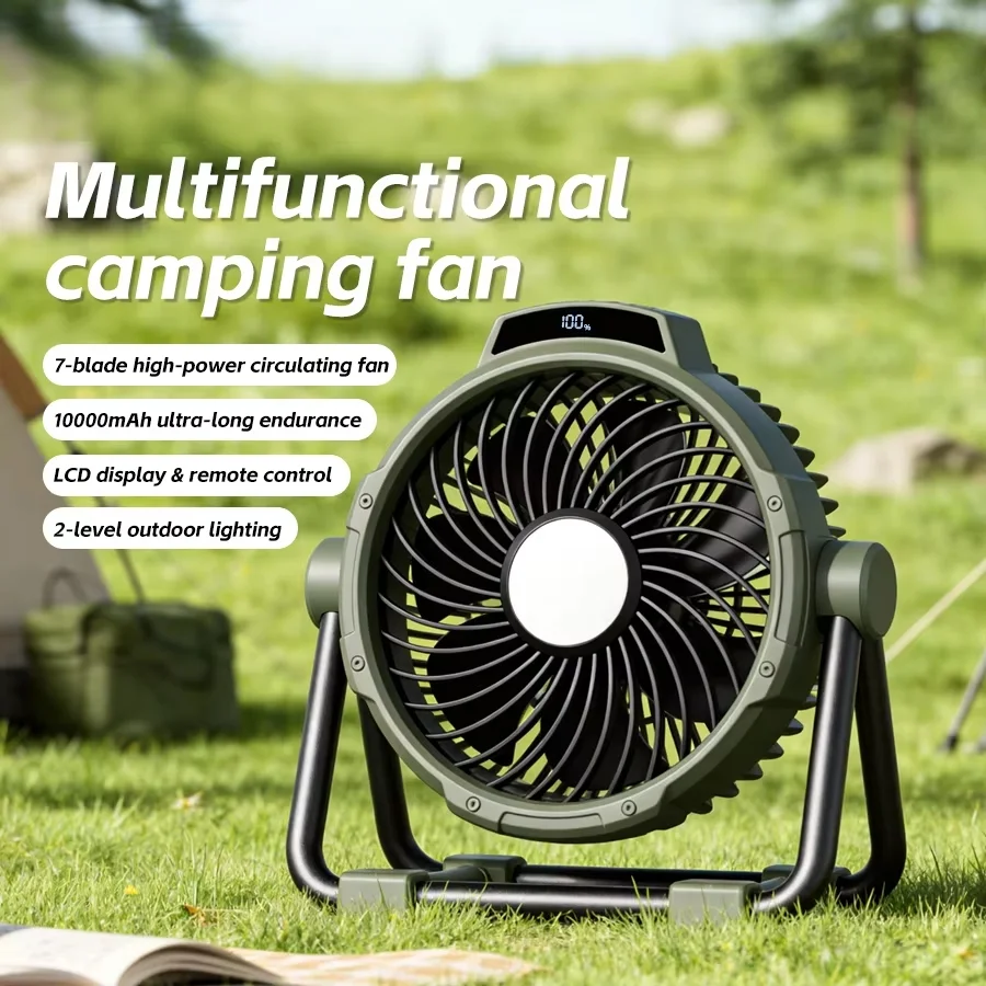 Portable 6 in 1 Outdoor Camping Fan 10000mAh Rechargeable Wireless Tent Ceiling Fan 5 Speed Adjustment Remote Control LED Light