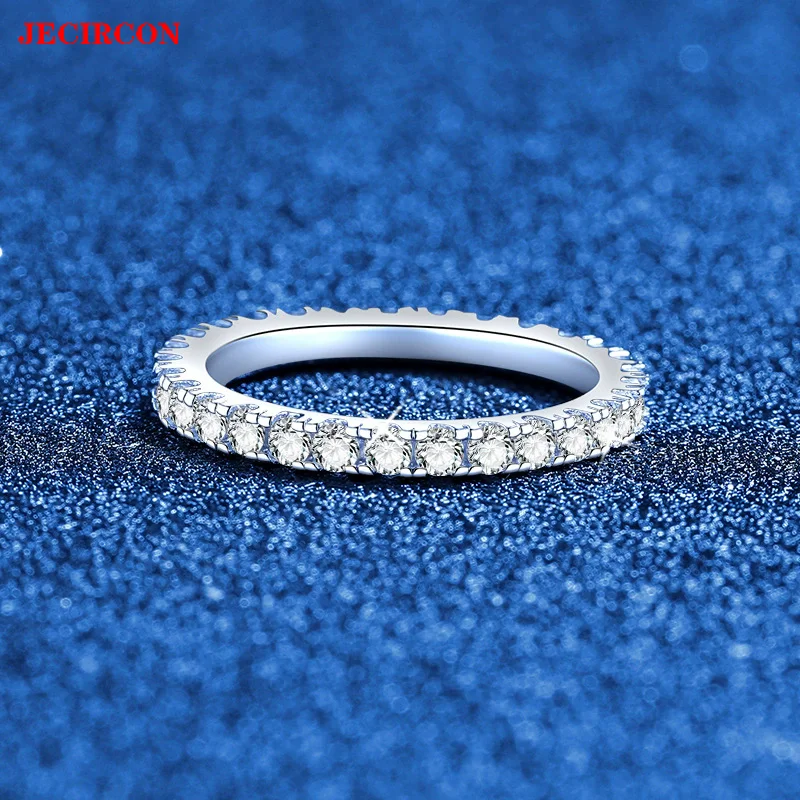 

JECIRCON S925 Sterling Silver Full Eternity Moissanite Ring - 2mm Ultra Sparkling Luxury Round Band, Delicate/Versatile Jewelry