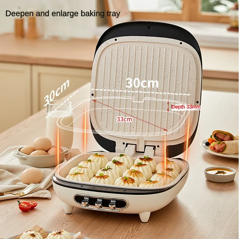 220V Crepe Maker Double-Sided Heating Pancake Maker Non-stick Cake Baking Machine Home Pancake Pan with Big Size and Depth