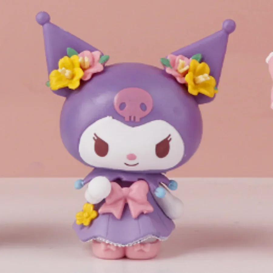 6개/세트 애니메이션 산리오 멜로디 인 블룸 쿠로미 파차 강아지 큰 귀 강아지 만화 미니 귀여운 피규어 케이크 장식 오너먼트