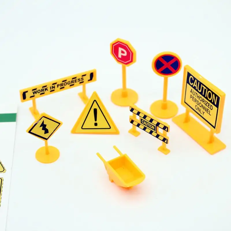 8 stuks poppenhuis stad techniek verkeersbord geel verkeersmodel simulatie item ornament miniatuur speelgoed poppenhuisaccessoires