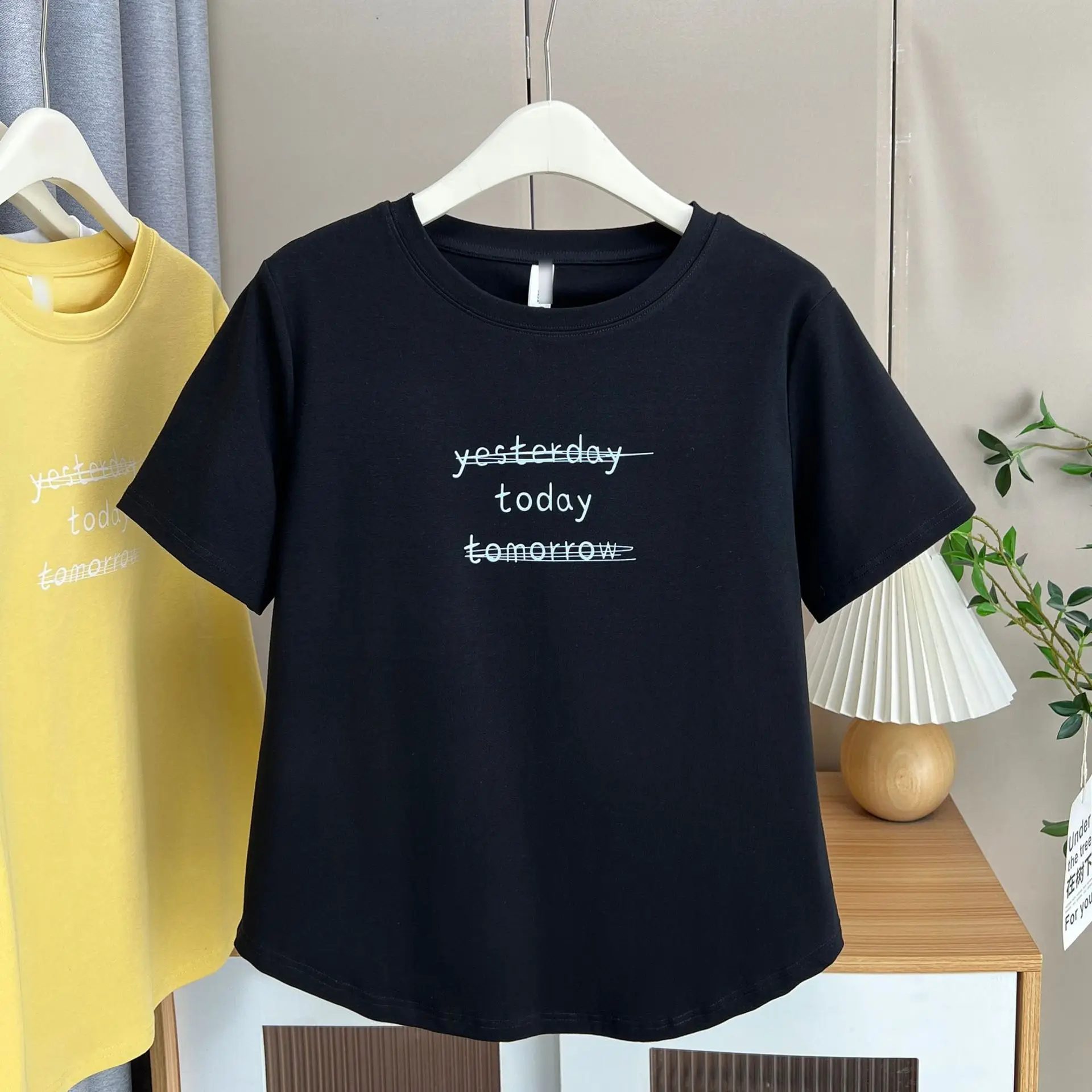 

100kg Summer Top New Style Small Fresh Letter Round Neck Short Sleeve Tees Plus Size Women's Casual T-shirt 2509