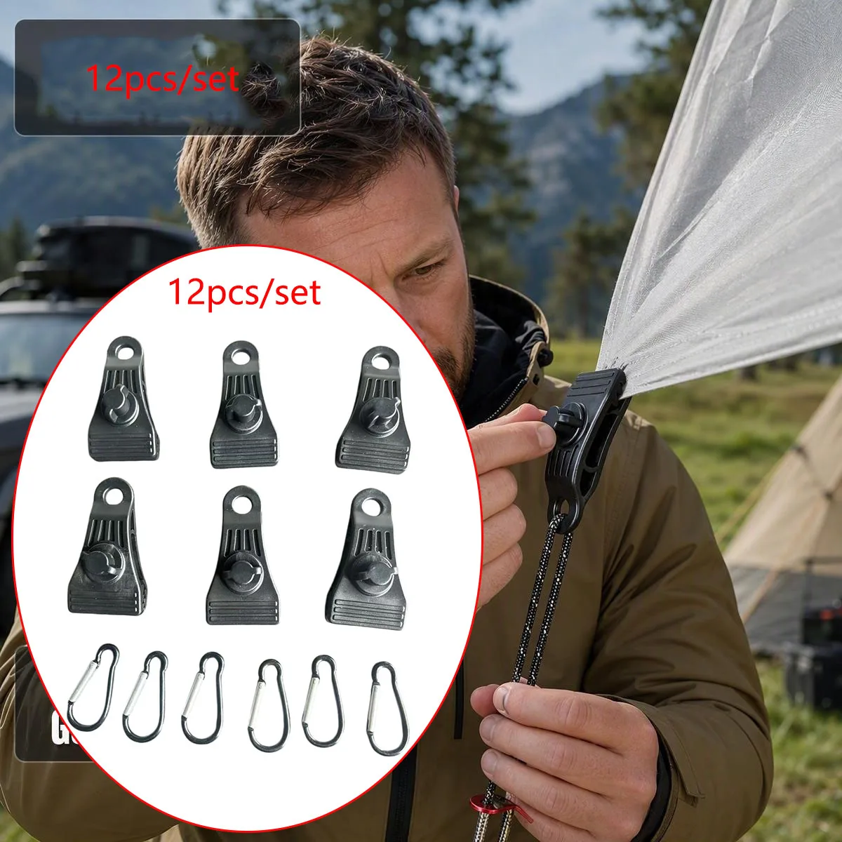 12pcs/set multifunctional outdoor courtyard sunshade cloth and umbrella fixing clips with hardware connection hook set, convenient installation rainproof cloth connection hook clip set