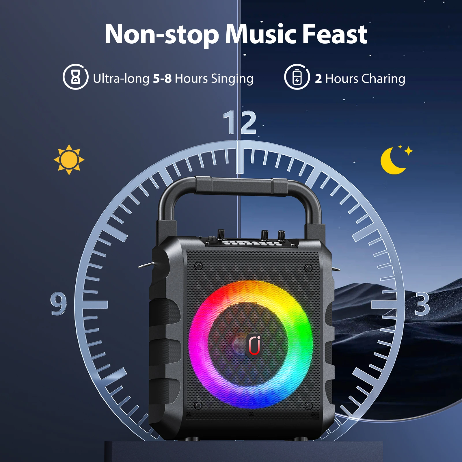 Bluetooth-karaokemachine, karaokesysteem voor thuis met 2 draadloze microfoons, draagbare feestluidspreker met LED-licht