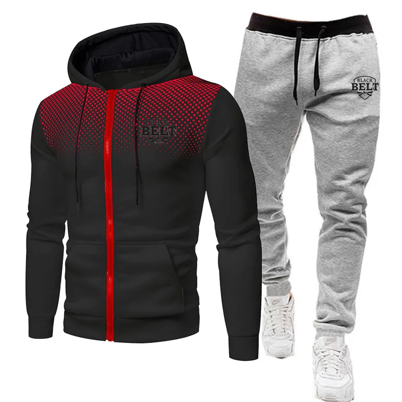 Fashion Jogger Outdoor Running Zipper Pullover Tracksuit Printing Hoodie Sportswear Suits Men\'s Jogging Fitness Two-piece Sets