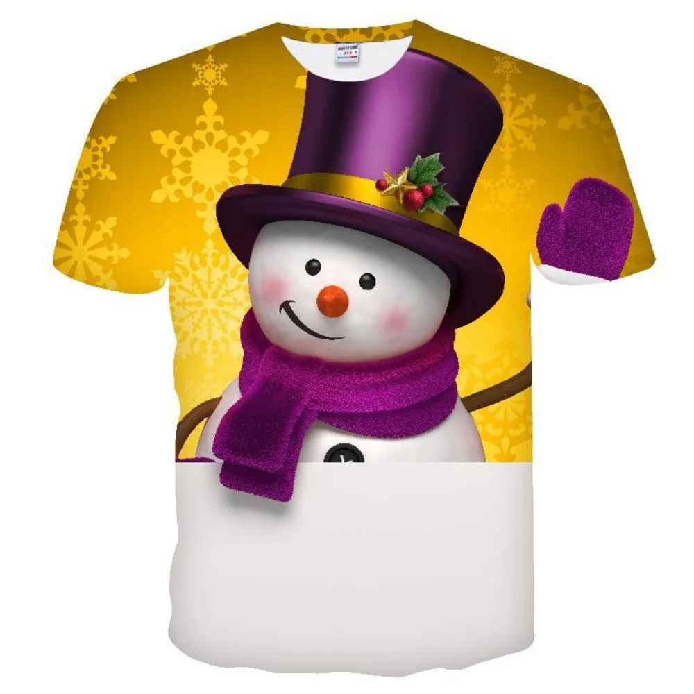 雪だるまサンタクロース3DプリントプラスサイズレディースTシャツクリスマスサマーTシャツファッションボーイズガールズラウンドネックTシャツトップス