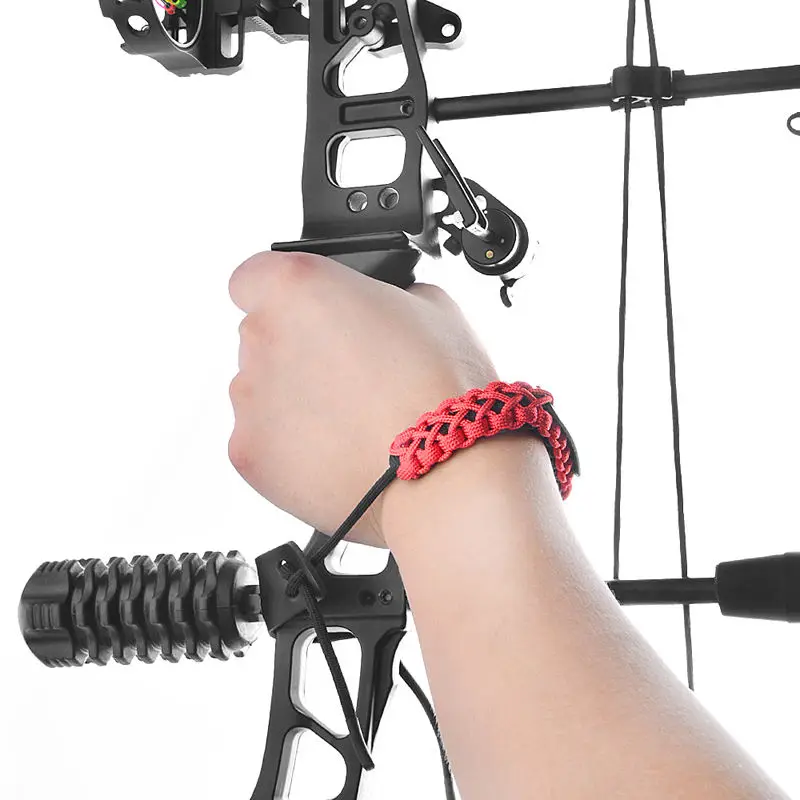 Compound Bow Boogschieten Strik Pols Sling Band Gevlochten Koord Para Koord Met Leren Jacht Accessoire Pols Sling Band