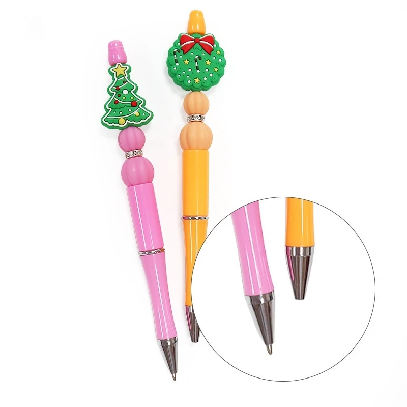 Christmas 8pcs 8 Colors Creative Diy Beaded Colored Plastic Multi-functional Rotary Ballpoint Pen Christmas Student Gift