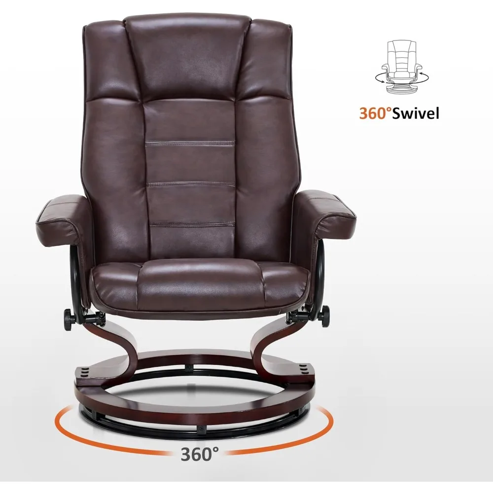 Poltrona reclinável giratória manual com otomano, conjunto de cadeira otomana para espaços pequenos RV, sala de estar, quarto, escritório 9019 4919 (couro falso