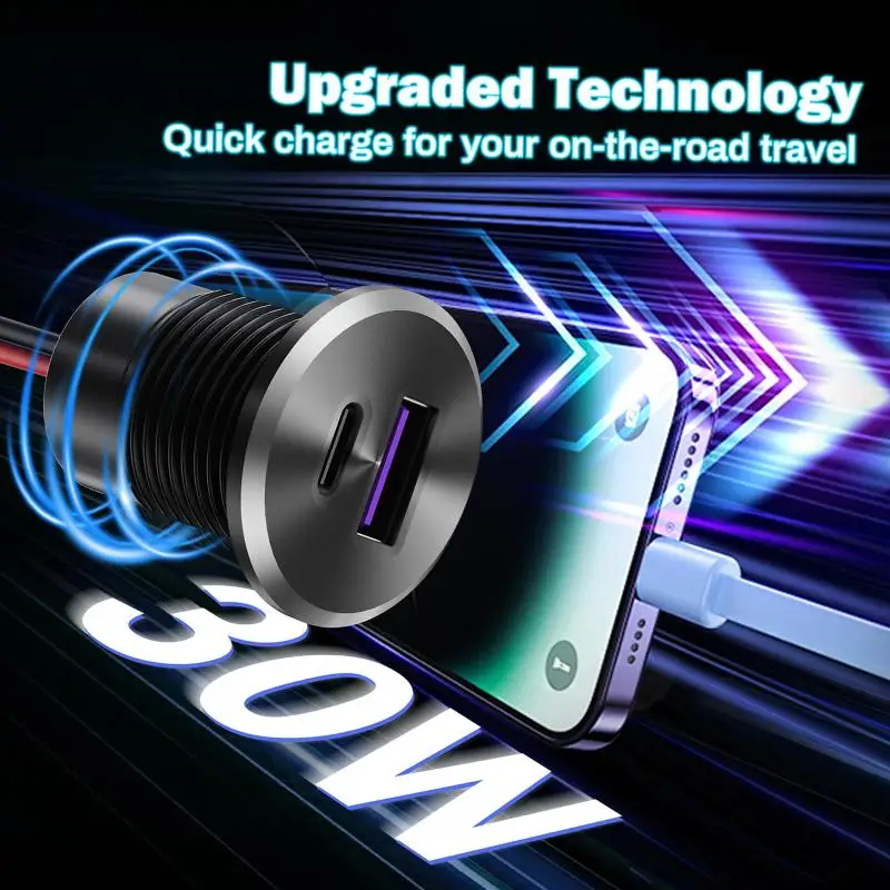 Mini cargador de coche de aleación de aluminio, cargador USB tipo C, carga rápida para RV, camión, Camper, barco, piezas de modificación de coche, 1 Uds.