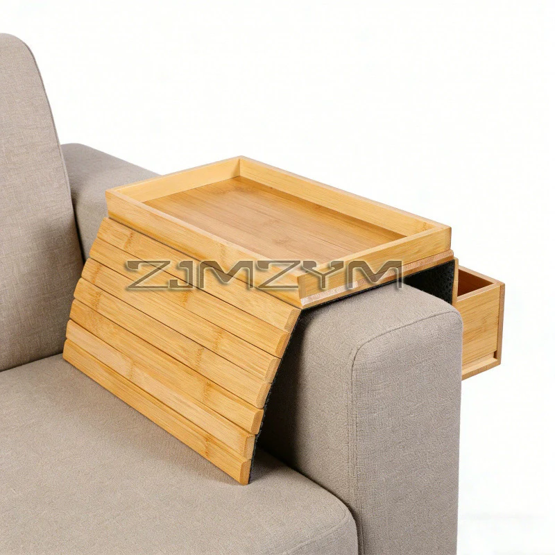 Bamboo Sofa Armrest Storage Tray Table, Foldable Space-Saving Organizer Shelf for Snack, Remote Control Holder Living Room