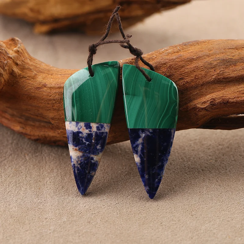 Natural Combination of malachite and jasper Earrings Beads for Jewelry Making, Handmade Natural stones beads 46*18*5mm 15.6g