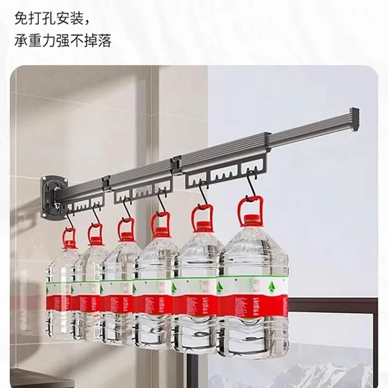 For No Punching Folding Clothes Drying Rack Balcony Wall Mounted Invisible Telescopic Rod Household Space Saving Laundry