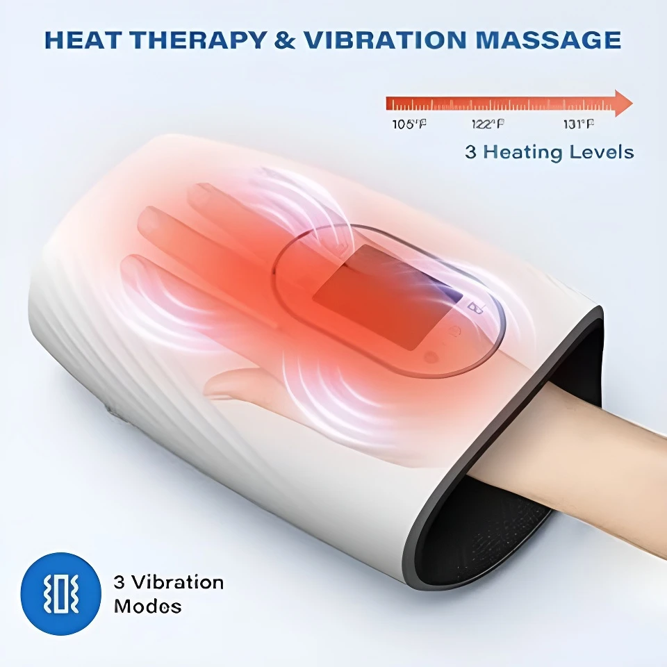 

Electric Hand Massager 3 Modes Airbag Hot Compress Massager Finger Wrist 6D Relaxation Air Compression Vibration Massage