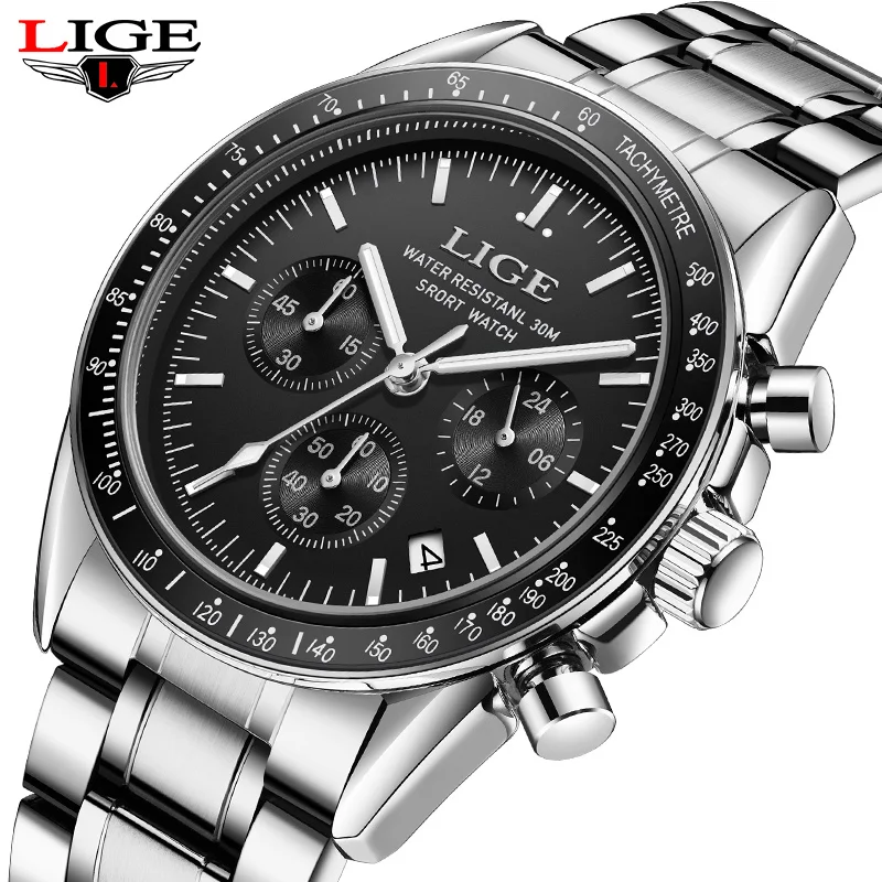 

LIGE Top Brand Luxury Men Watches Luminous Calendar Business Quartz Watch Mens Sports Waterproof Stainless Steel Man Wristwatch