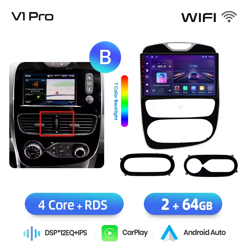 Junsun draadloze CarPlay Android Auto autoradio voor Renault Clio 4 / ZOE (Phase 1 / X98) 2012-2019 met ingebouwde koelventilator, Android GPS navigatie, multimediaspeler, WiFi, DSP, RDS, BT, SWC, IPS