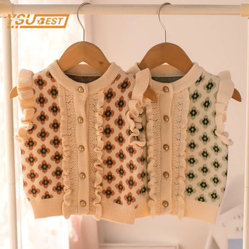 

Spring Autumn Kids Baby Girls Infant Knitted Vest Versatile Sweet Kids Baby Girls Flower Outside Cardigan Coat Waistcoat