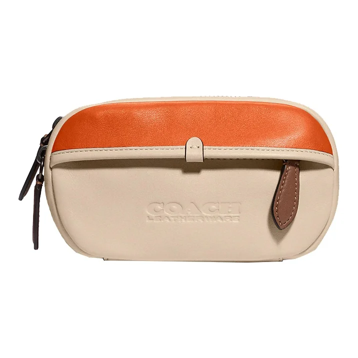 COACH Charter Calfskin, Canvas Crossbody Bag, Sling Bag, Fanny Pack Small Men's Ecru & Orange C2597-SMD