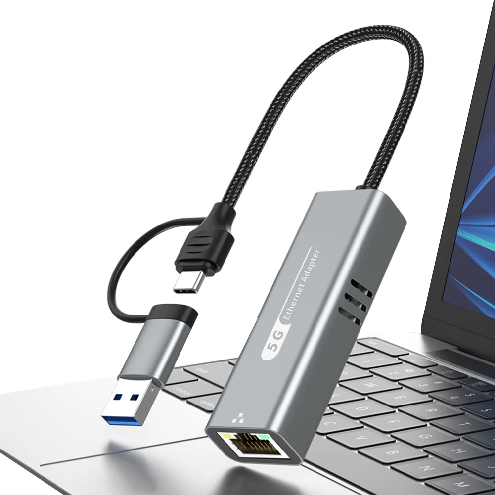 Адаптер USB/Type C к Ethernet 5000 Мбит/с Адаптер USB C к Ethernet Конвертер RJ45 к Ethernet типа C для Windows 10/11 и Mac OS