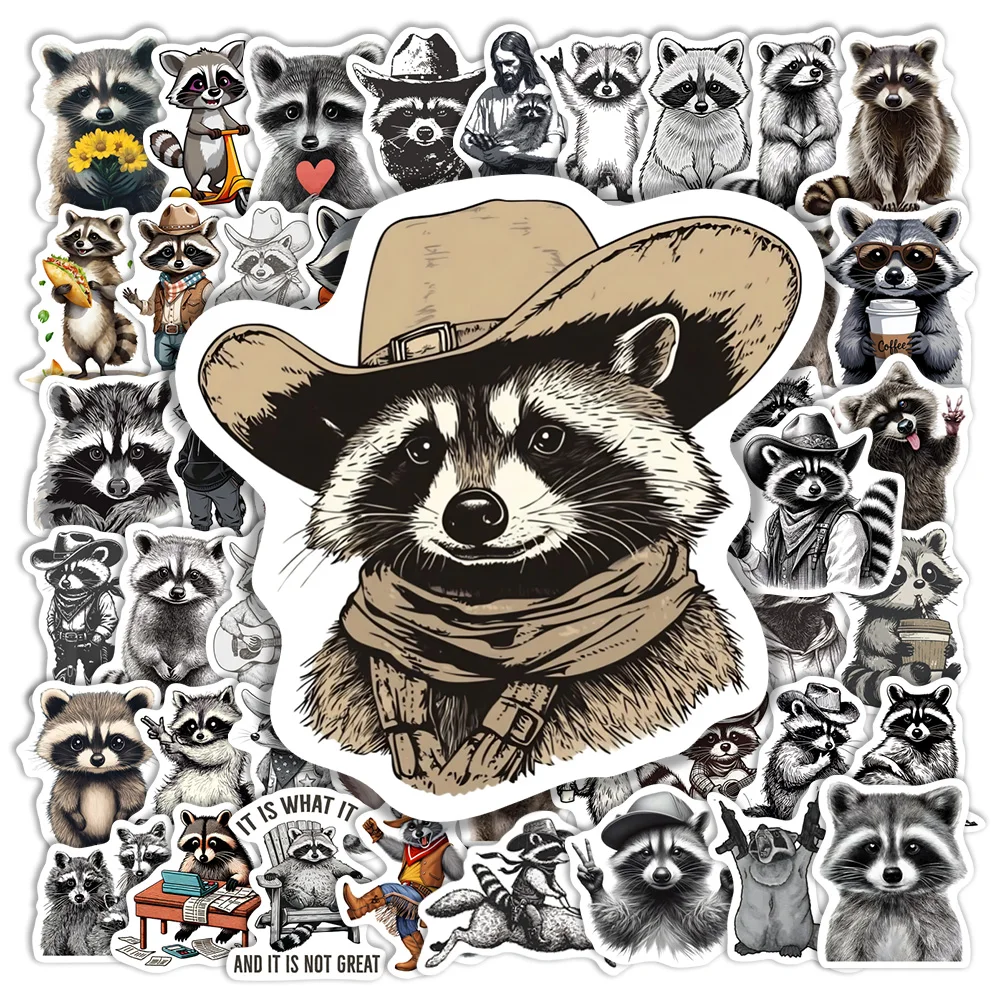 Lustige Cartoon-Waschbär-Aufkleber, wasserdichte Vinyl-Sticker für DIY-Scrapbooks, Tagebücher, Junk Journals, Laptops, Handys, Gepäck, Flaschen, Dekoration