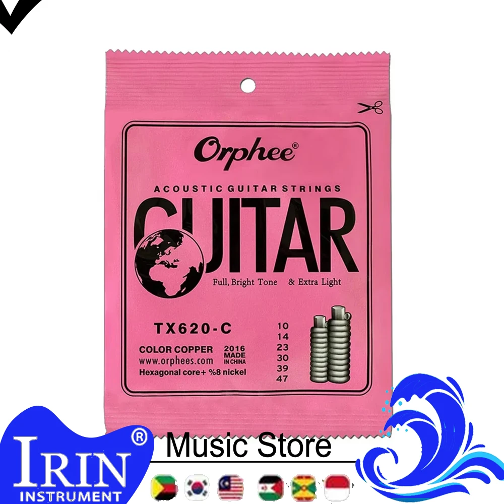 Orphee TX620-C Acoustic Guitar Strings 6 Strings Premium Hexagonal Core Acoustic Guitarra Strings Guitar Parts & Accessory