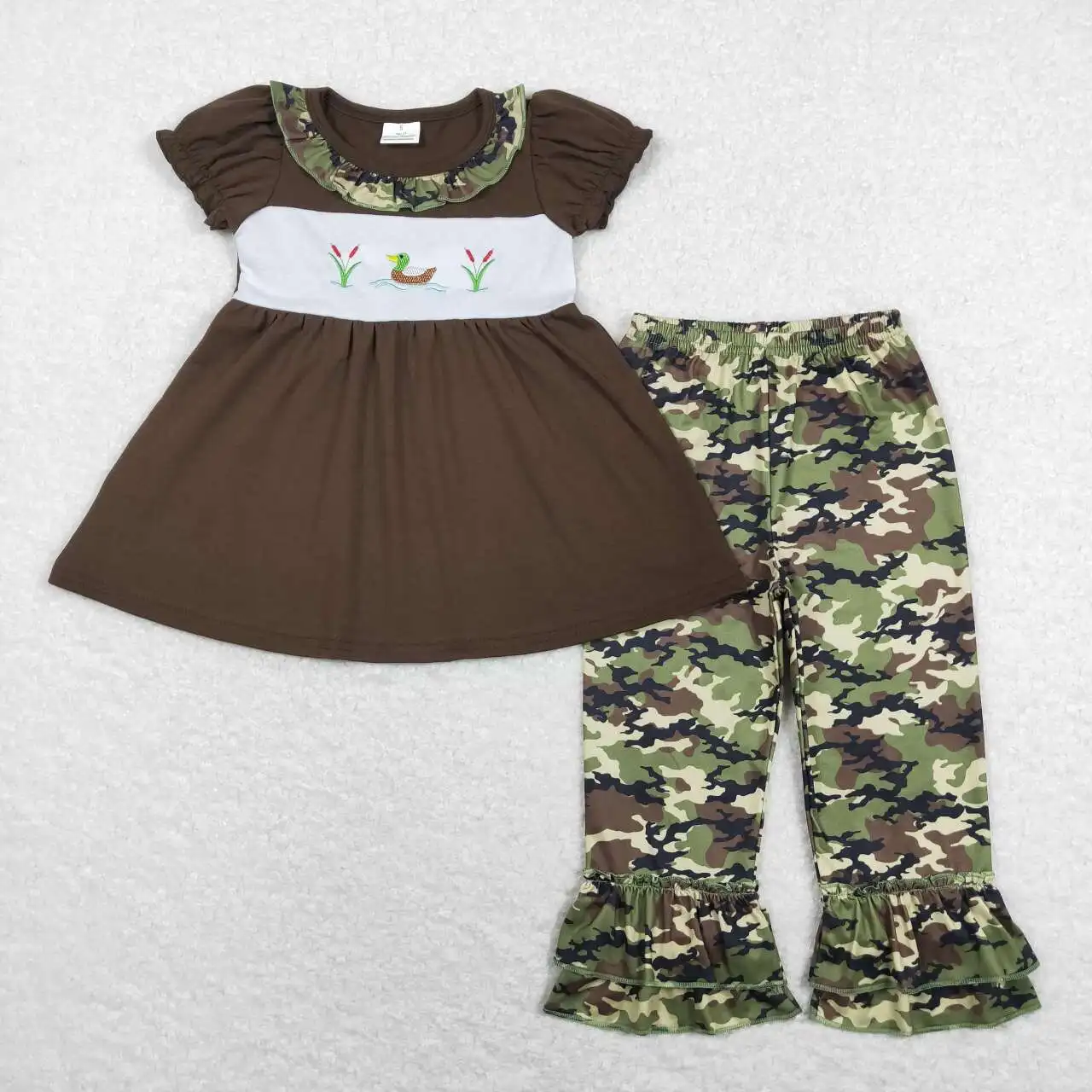 

GSPO1088 Wholesale baby girl clothes romper Embroidered duck camouflage short-sleeved pants Summer Boutique kids clothes girl