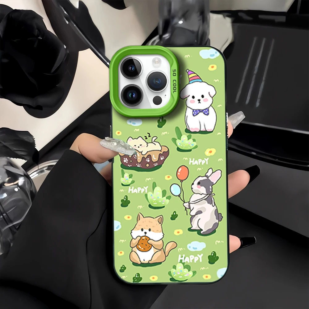 Cute Grassland Animals For iPhone 12 11 13 14 15 16 Max Pro Plus Anti Slip Protective Cover IMD Phone Case