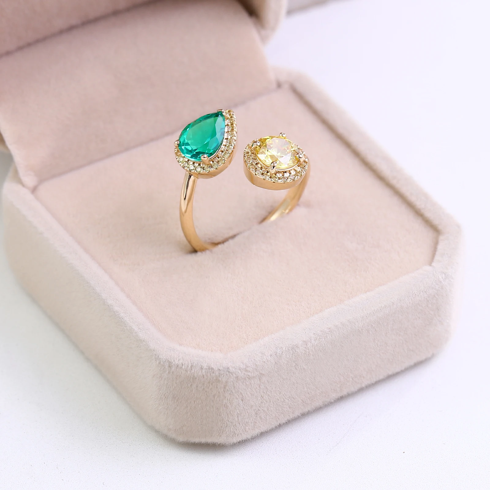 خواتم بروفانس toi et moi بلونين من الأحجار الكريمة للمختبر 10K خاتم هالة ذهبي صلب مفتوح الأطراف خاتم زفاف فاخر للنساء مخصص #4