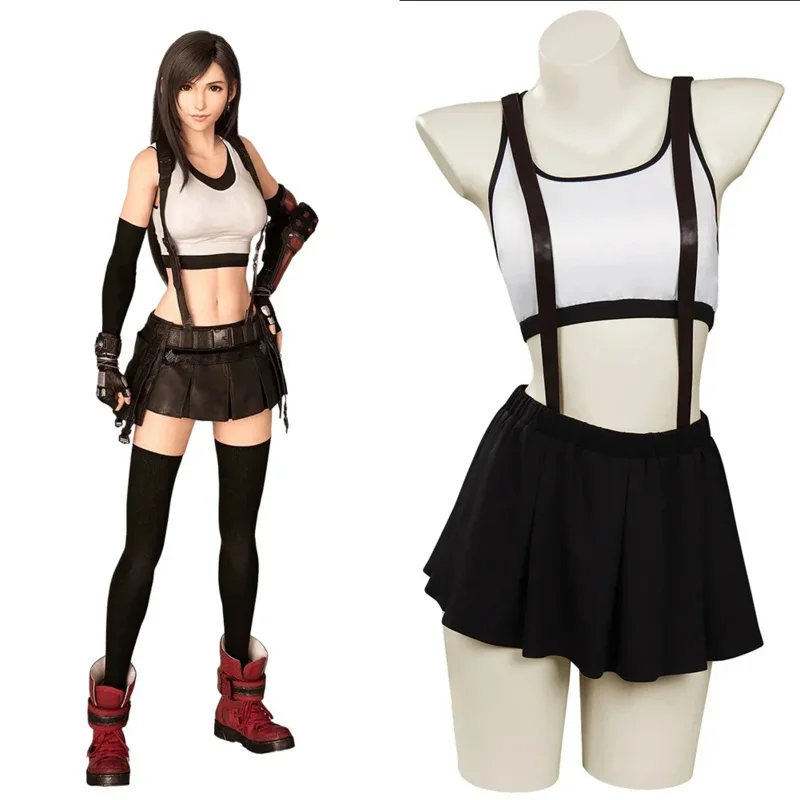 A Final fantasy 7 remake Tifa Lockhart Cosplay Costumes Top Skirt Two-piece Swimsuit Halloween Carnival Suit