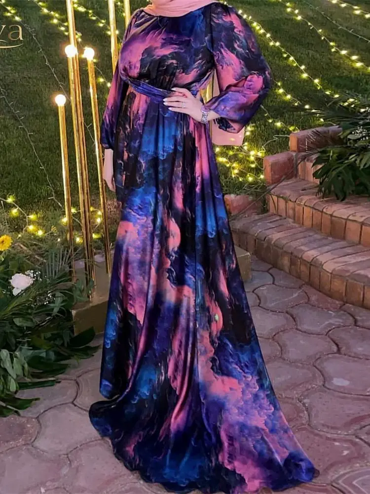 2024 New Muslim for Women Eid 3D Color Printing Abaya Dubai Luxury Long Kaftan Modest Dresses Islam Kebaya Robe Musulmane Femme